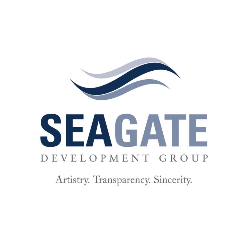 Logo for Seagate Development Group featuring stylized wave graphics above the company name in a gradient of dark to light blue. Below the name, the tagline reads ‘Artistry. Transparency. Sincerity.’ emphasizing the company’s core values